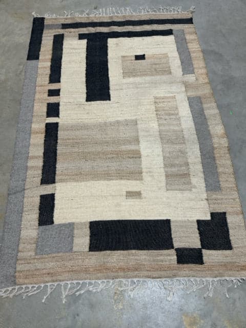 World Market Onyx Natural & Black Abstract Jute Blend Kilim Area Rug - Image 1