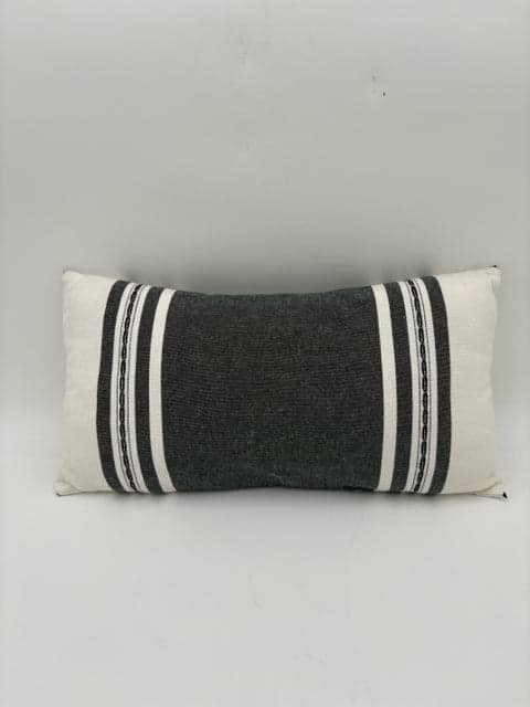 Grey And White Striped Lumbar Pillow - Image 1