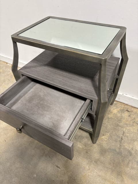 Grey End Table With One Drawer And Mirrored Top - Thumbnail 2