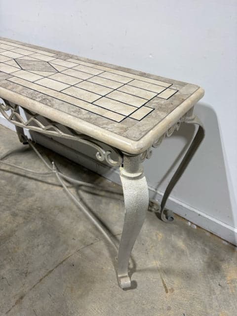 Iron Sofa Table With Faux Marble Top - Thumbnail 2