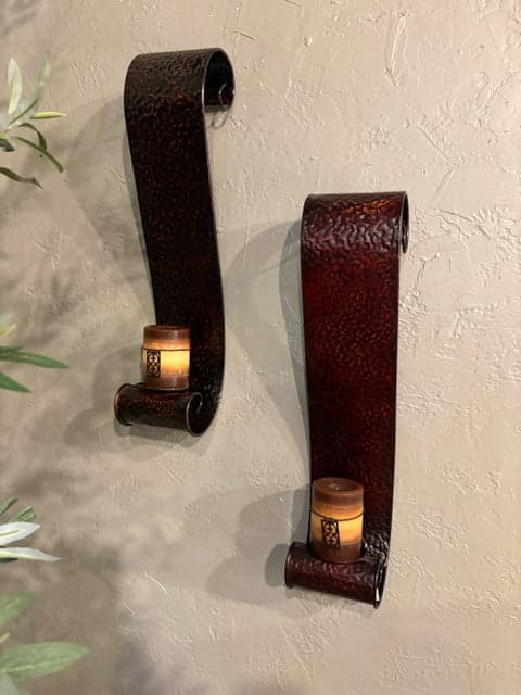 Set of 2 Bronze Stamped Metal Wall Sconce - Image 1