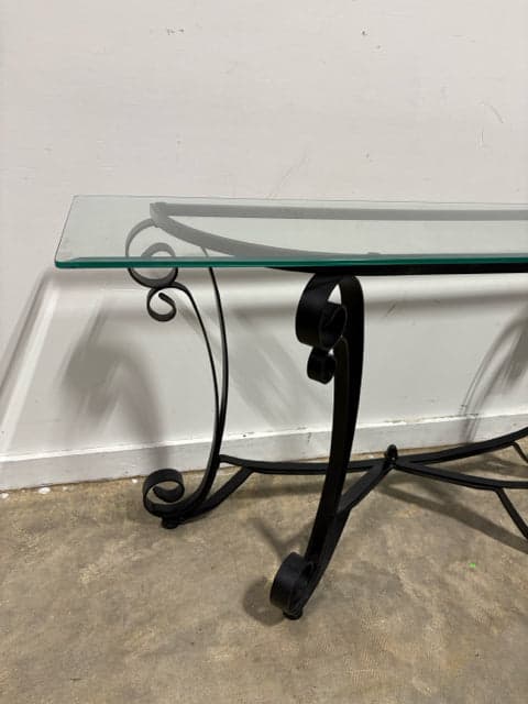 Glass Beveled Top Console Table With Iron Base - Thumbnail 2