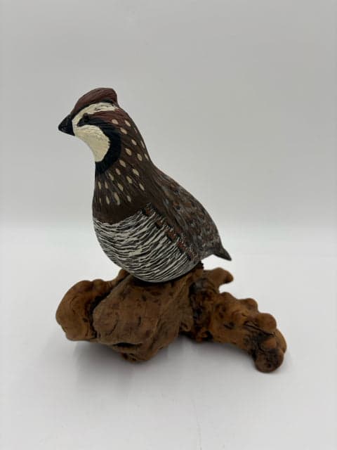Quail Statue On Wooden Base - Thumbnail 2