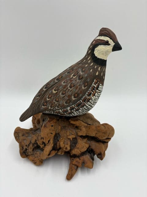 Quail Statue On Wooden Base - Image 1