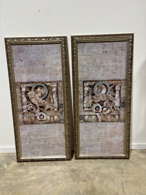 Set Of 2 Mixed Media Framed Mythological Style Artwork - Image 1