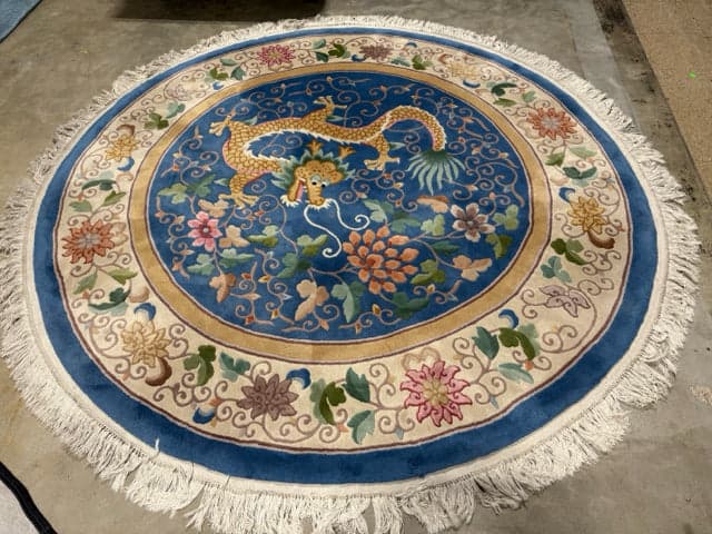 Chinese Peking Style Round Wool Dragon Rug - Image 1