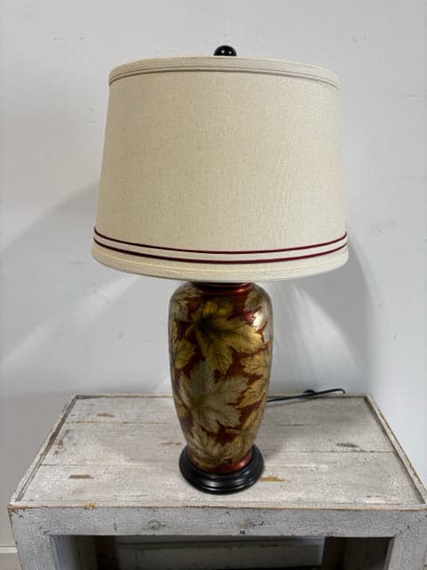 Wildwood Accents Metallic Leaves Base Table Lamp with Red Trim Shade - Image 1