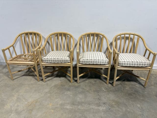 Set Of 4 McGuire Rattan And Bamboo Chairs With 3 Cushions - Image 1