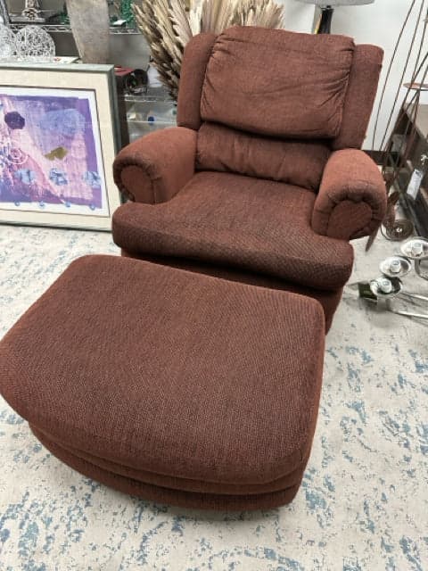 LA Z Boy Burgandy Chair With Ottoman AS IS - Image 1