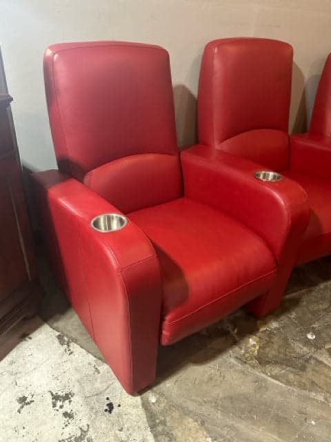 American Leather Red Row of 3 Reclining Home Theater Seats - Thumbnail 3
