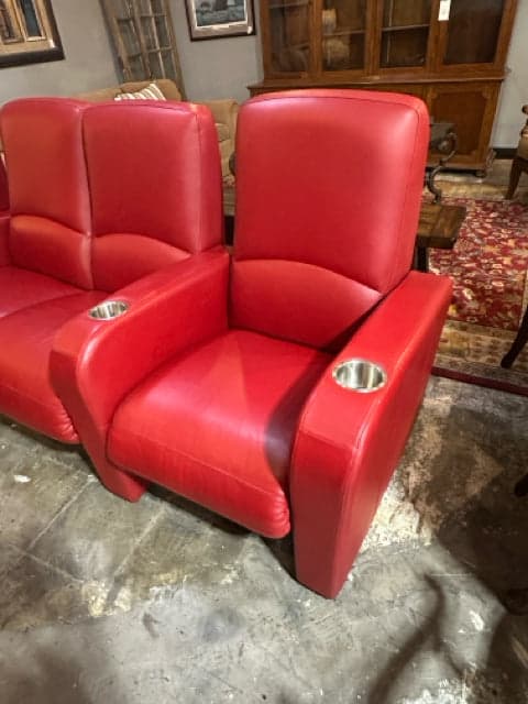 American Leather Red Row of 4 Reclining Home Theater Seats - Thumbnail 6