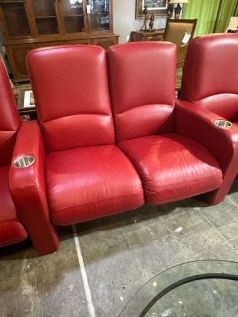 American Leather Red Row of 4 Reclining Home Theater Seats - Thumbnail 3