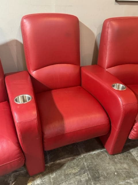 American Leather Red Row of 3 Reclining Home Theater Seats - Thumbnail 4