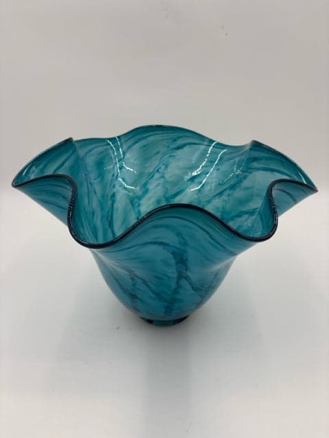 Hand Blown Blue Glass Abstract Vase - Image 1