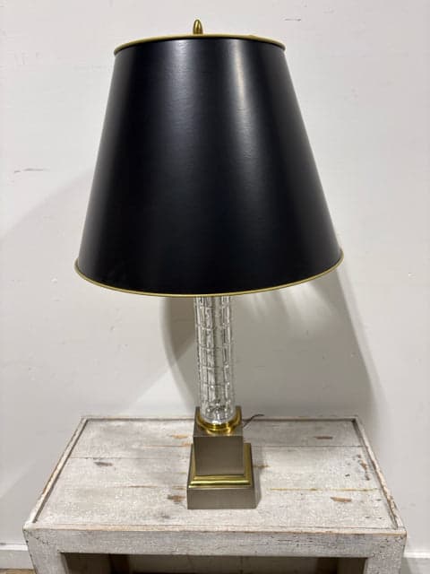 Artemis Studios Hollywood Regency Style Brass And Crystal Lamp With Black Shade - Image 1