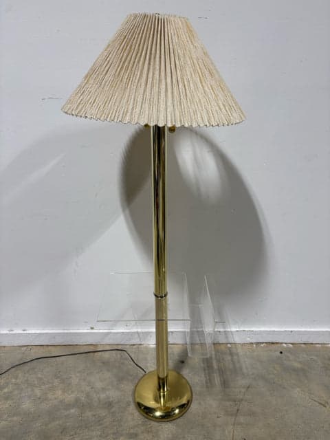 Vintage Pharmacy Style Brass Floor Lamp With Acrylic Magazine Rack - Image 1