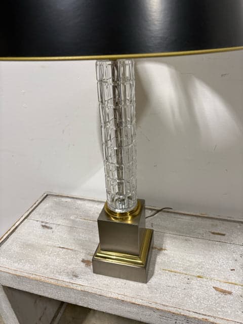 Artemis Studios Hollywood Regency Style Brass And Crystal Lamp With Black Shade - Thumbnail 2