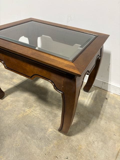 Wooden Asian Inspired Side Table With Beveled Glass Top - Thumbnail 2