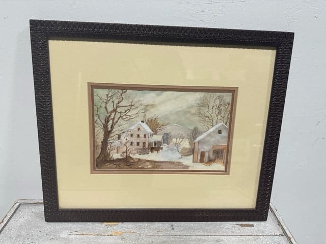 Original Brown And Cream Farm Scene Framed Wall Art - Image 1