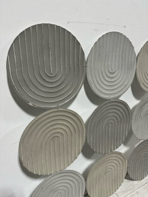 Taupe, Grey And Cream Round Metal Wall Hanging - Thumbnail 2