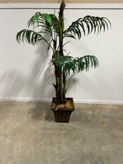 Faux Palm Tree in Metal Planter - Image 1