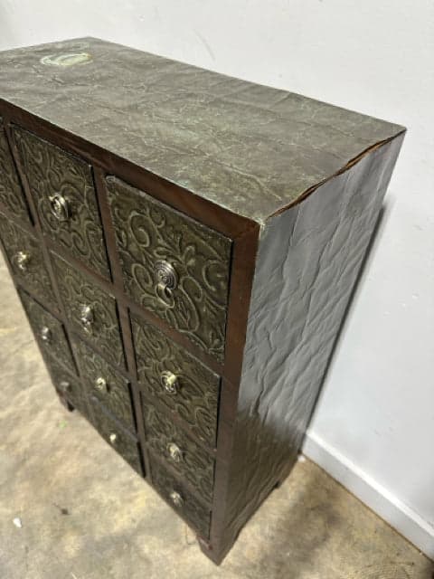 12 Drawer Embossed Metal Covered Cabinet - Thumbnail 2