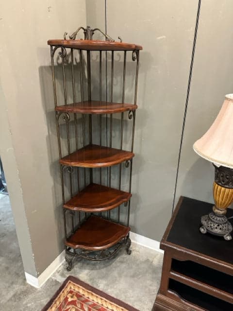 Wood And Metal Corner Shelf With 5 Shelves - Image 1