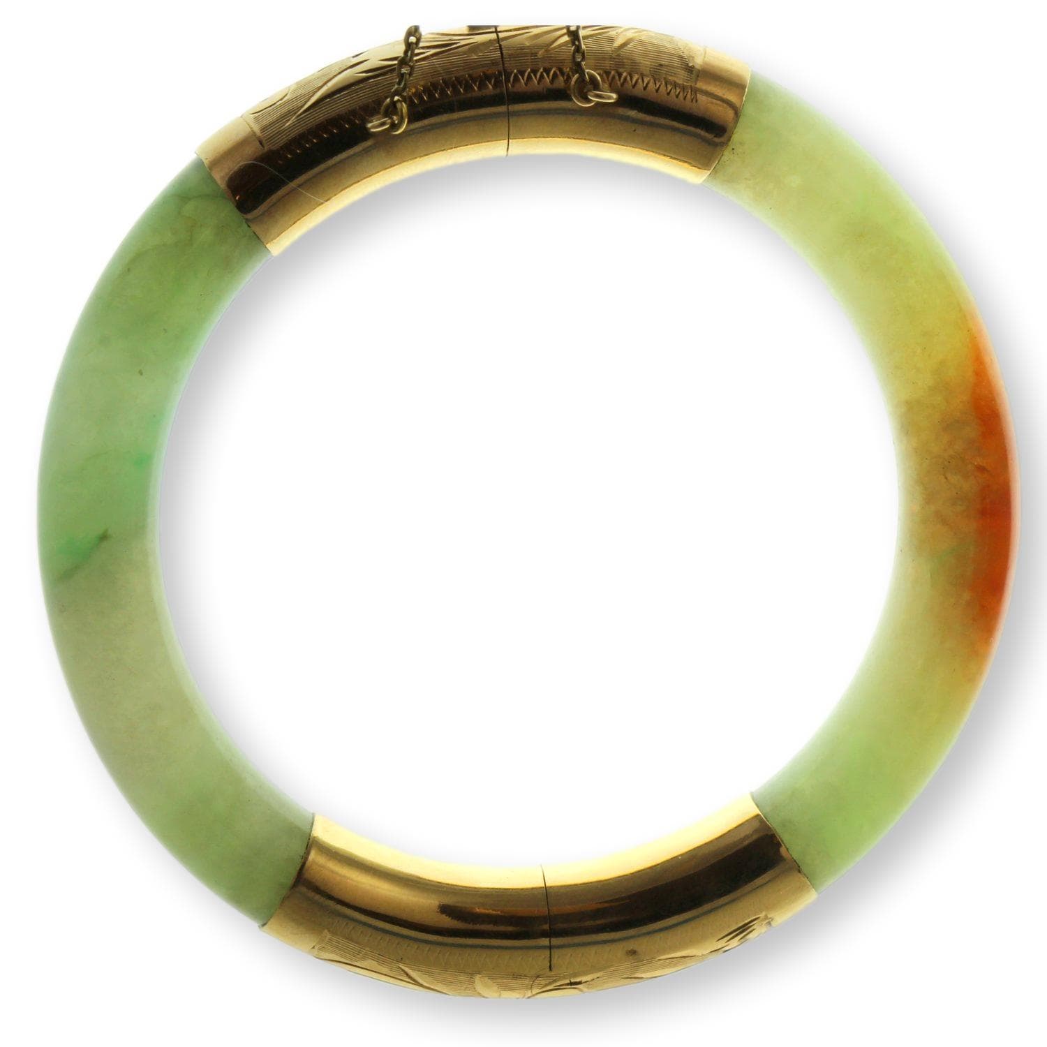 Gump's Jadeite Hinged Bangle Engraved 14K Gold c. 1970-1980 - 59mm (ID) x 11mm (w) - Thumbnail 3