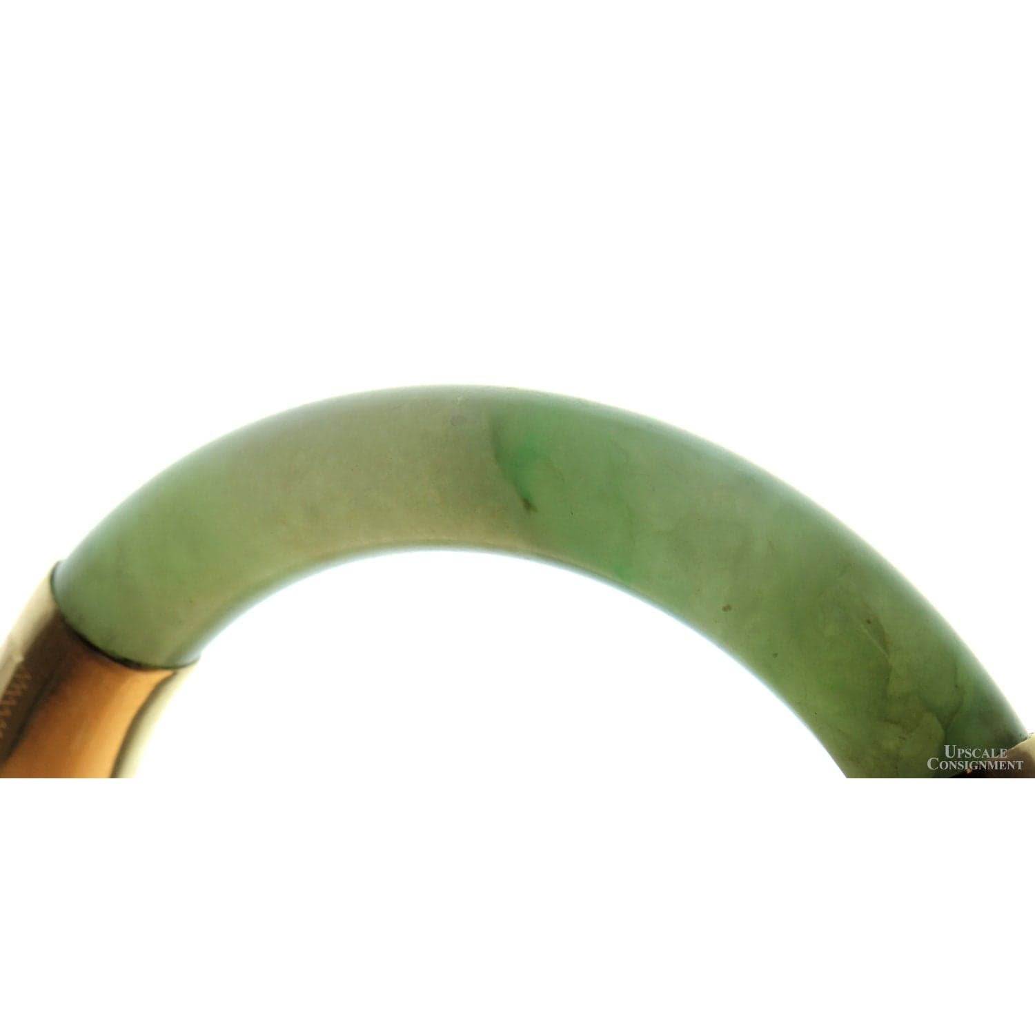 Gump's Jadeite Hinged Bangle Engraved 14K Gold c. 1970-1980 - 59mm (ID) x 11mm (w) - Thumbnail 6