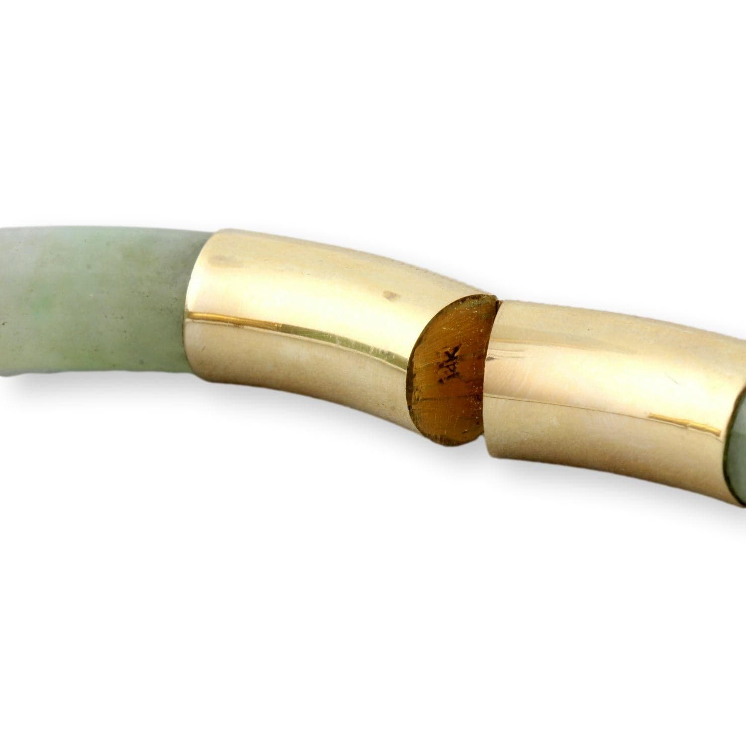 Gump's Jadeite Hinged Bangle Engraved 14K Gold c. 1970-1980 - 59mm (ID) x 11mm (w) - Thumbnail 7