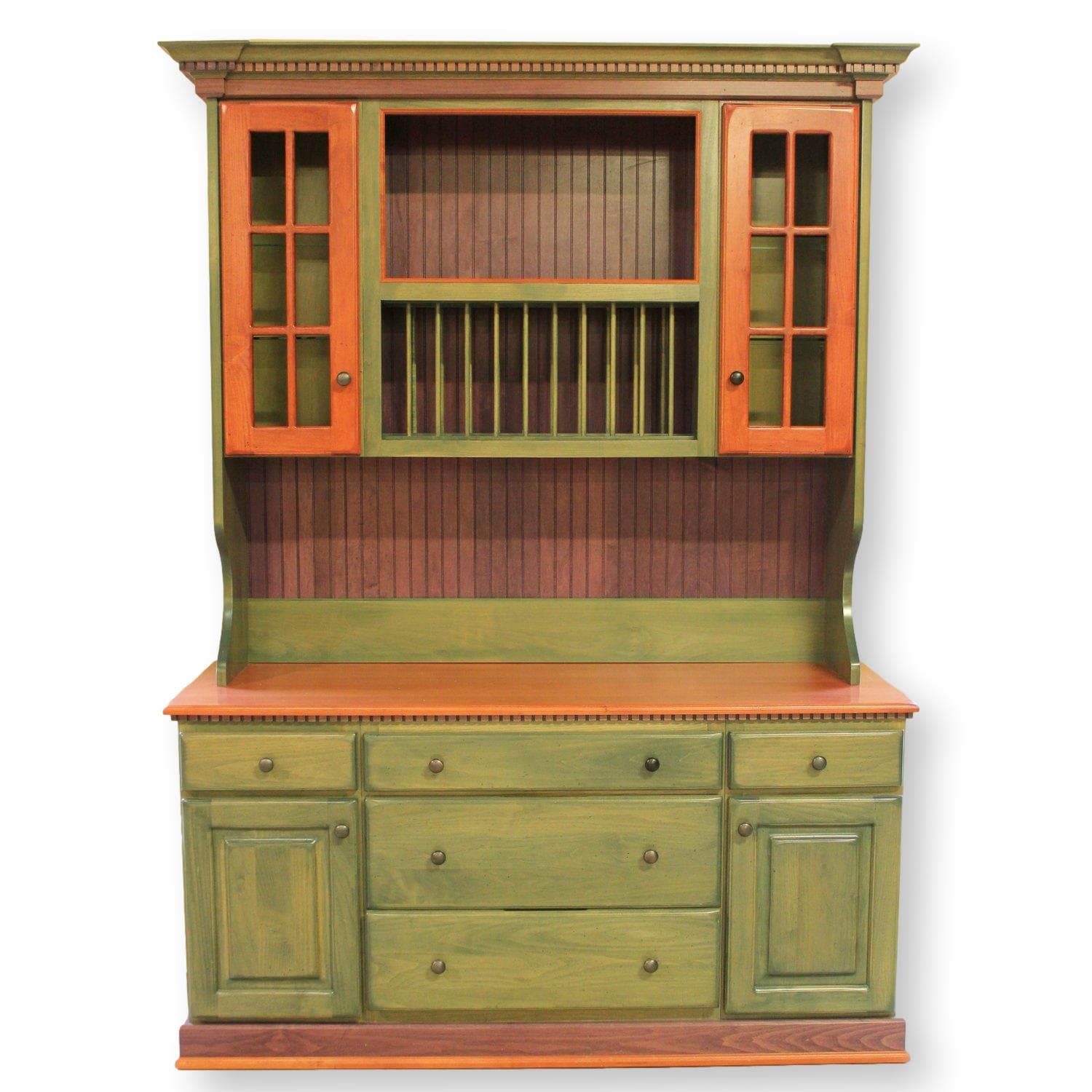 DeWils Country Style China Cabinet - Green & Red - Image 1