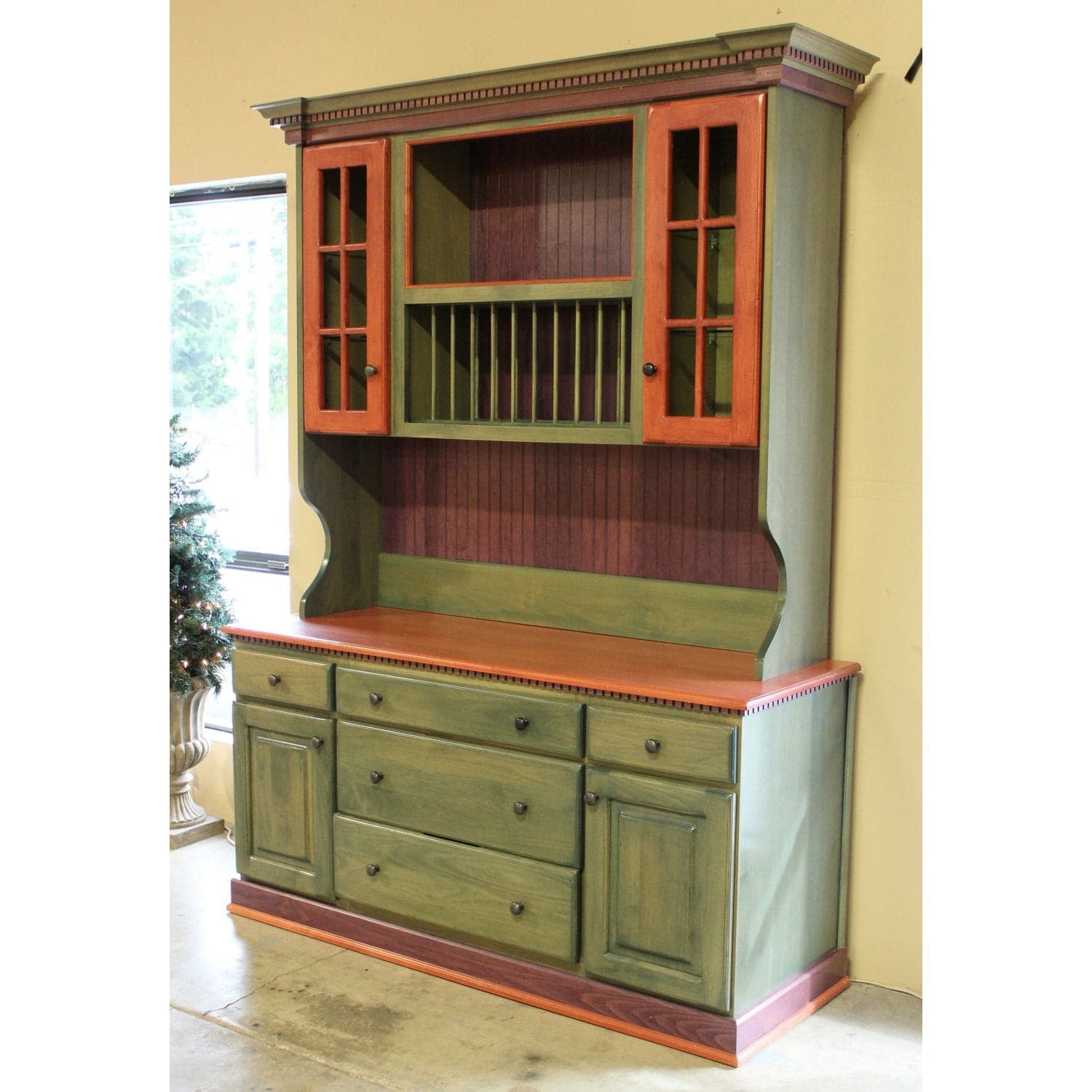 DeWils Country Style China Cabinet - Green & Red - Thumbnail 4