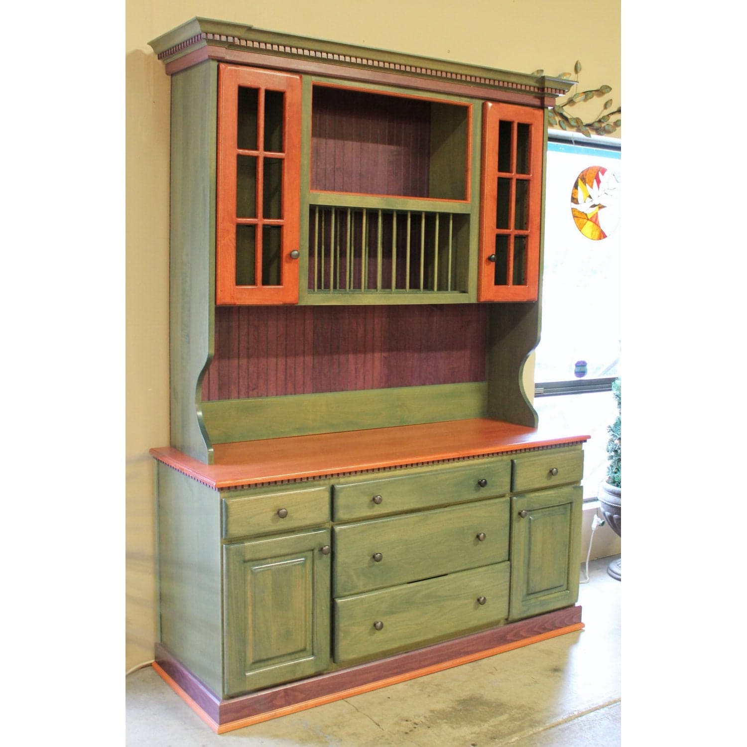 DeWils Country Style China Cabinet - Green & Red - Thumbnail 3
