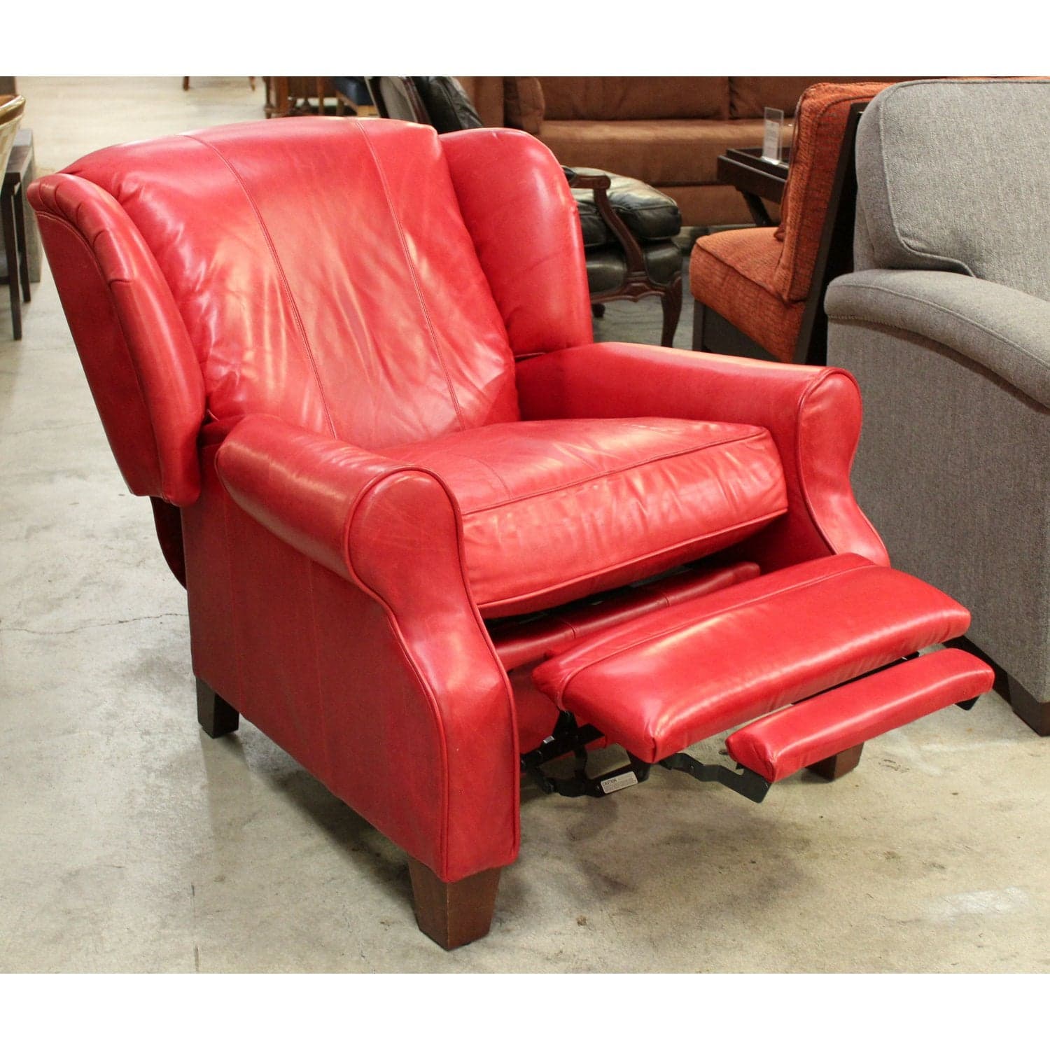 Barcalounger Red Leather Wingback Recliner - Red - Thumbnail 2