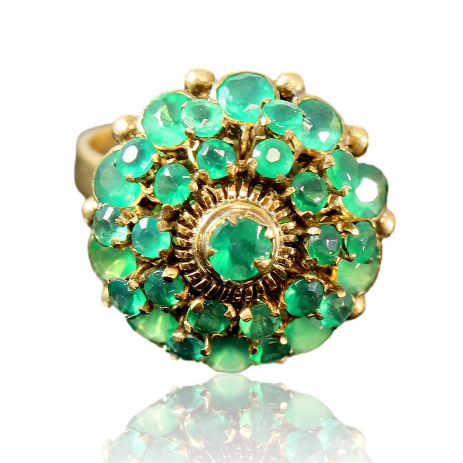 14K Dome Design Ring - Faceted Glowing Chrysoprase Gems - Size 8 - Image 1