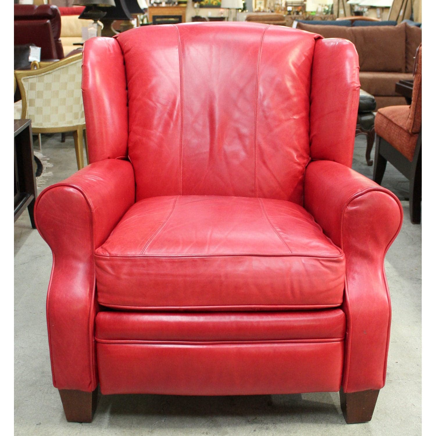 Barcalounger Red Leather Wingback Recliner - Red - Thumbnail 3