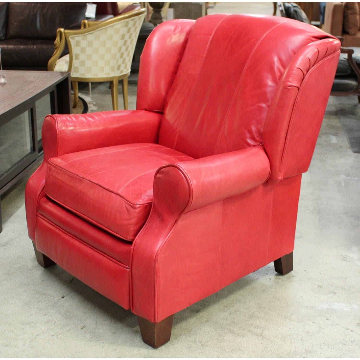 Barcalounger Red Leather Wingback Recliner - Red - Thumbnail 4