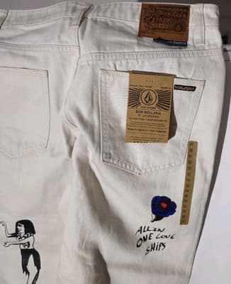 Bob Mollena White Volcom Pantalons With Goofy Characters, Waist 30 NWT - Thumbnail 2