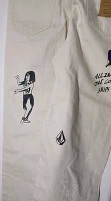 Bob Mollena White Volcom Pantalons With Goofy Characters, Waist 30 NWT - Thumbnail 4