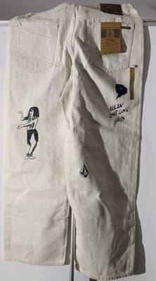 Bob Mollena White Volcom Pantalons With Goofy Characters, Waist 30 NWT - Thumbnail 9