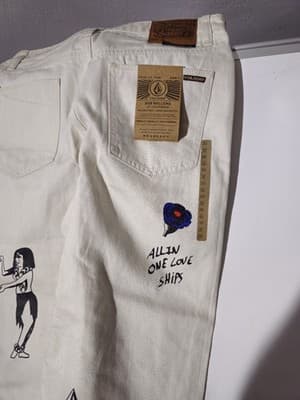 Bob Mollena White Volcom Pantalons With Goofy Characters, Waist 30 NWT - Thumbnail 10