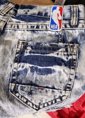 HERITAGE AMERICA UNK NBA DISTRESSED JEANS Multi-Patch 34/34 HEAT BULLS WARRIORS - Thumbnail 5