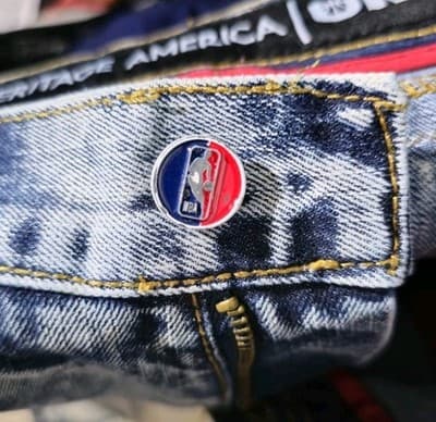 HERITAGE AMERICA UNK NBA DISTRESSED JEANS Multi-Patch 34/34 HEAT BULLS WARRIORS - Thumbnail 9