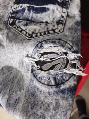 HERITAGE AMERICA UNK NBA DISTRESSED JEANS Multi-Patch 34/34 HEAT BULLS WARRIORS - Thumbnail 6