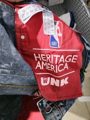 HERITAGE AMERICA UNK NBA DISTRESSED JEANS Multi-Patch 34/34 HEAT BULLS WARRIORS - Thumbnail 10