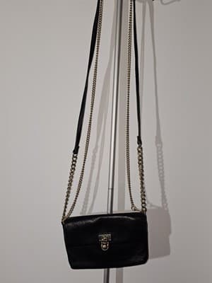 Authentic Calvin Klein Genuine Leather Crossbody/Shoulder Bag, Small, Black Gold - Image 1