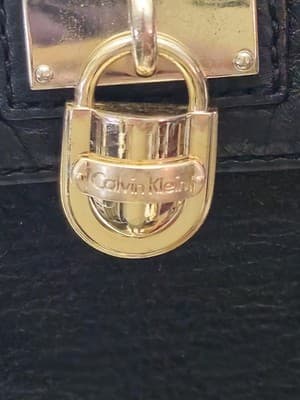 Authentic Calvin Klein Genuine Leather Crossbody/Shoulder Bag, Small, Black Gold - Thumbnail 4