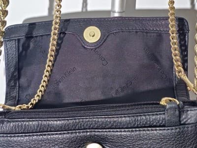 Authentic Calvin Klein Genuine Leather Crossbody/Shoulder Bag, Small, Black Gold - Thumbnail 6