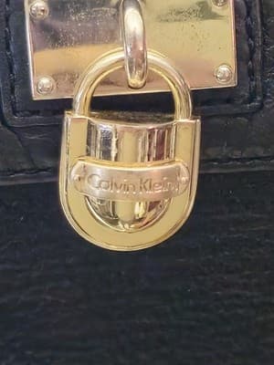 Authentic Calvin Klein Genuine Leather Crossbody/Shoulder Bag, Small, Black Gold - Thumbnail 8