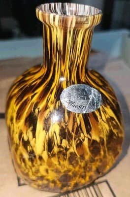 Maestri Vetrai Murano Glass Vase Amber Tortoise Shell - Thumbnail 3